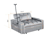 Corduroy Pull-Out Sleeper Chair With Pillow, Brushed Stainless Steel Cup Holder, Phone Stand & Usb 32006606