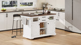 K&K 54.9" Kitchen Island with Drop Leaf, Power Outlet, Kitchen Storage Cart with 4 Door Shelves, N707P300277W