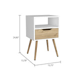 ZUN Otom Nightstand , Superior Top, One Open Shelf, One Drawer, Four Legs -White / Light Oak B20092046