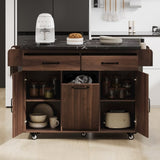 K&K Kitchen Island with Trash Can Storage Cabinet, Kitchen Cart with Drop Leaf, Spice, Towel WF326381AAZ