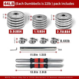 Adjustable Dumbbell Set Home Gym Cast Iron Barbell Sets with Carry Box 44lbs Office Bedroom Workout 02162939