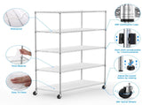 5 Tier 6000lbs Heavy Duty Adjustable Storage Rack Metal Shelf Wire Shelving Unit with Wheels & Shelf W155083057