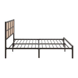 1pc Queen Platform Bed, Metal Frame Dark Bronze Finish Faux Cane Panel Headboard Casual Coastal B011P214030