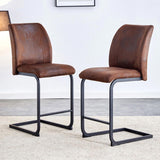 A set of two brown chairs, including suede cushions and black metal legs. Small size, suitable for W1151P144808