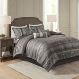 7 Piece Jacquard Comforter Set Grey King B03597023
