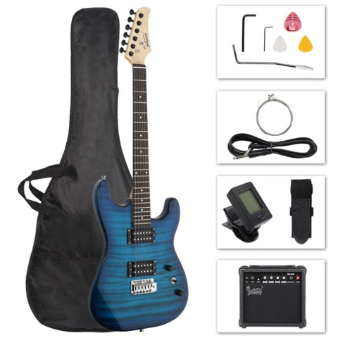 ZUN GST Stylish H-H Pickup Tiger Stripe Electric Guitar Kit with 20W AMP 61299708