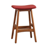 ZUN Solid Wood Walnut Finish Counter Height Stools Set of 2 Red Faux Leather Seat Mid-Century Modern B011P172708