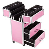 4 Tier Lockable Cosmetic Makeup Train Case with Extendable Trays Pink 80010757