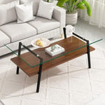 ZUN Rectangle Coffee Table, Tempered Glass Tabletop with Black Metal Legs, Modern Table for Living Room 54832432