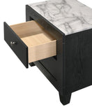 1pc Contemporary Modern White Faux Marble Top 2 Drawers Nightstand Black Finish Bedroom Furniture B2741P330120