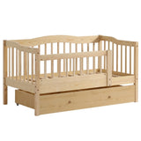 Vertical Fence Wood Painted Pine Toddler Bed with Bottom Drawer and Side Car Bed 01077775