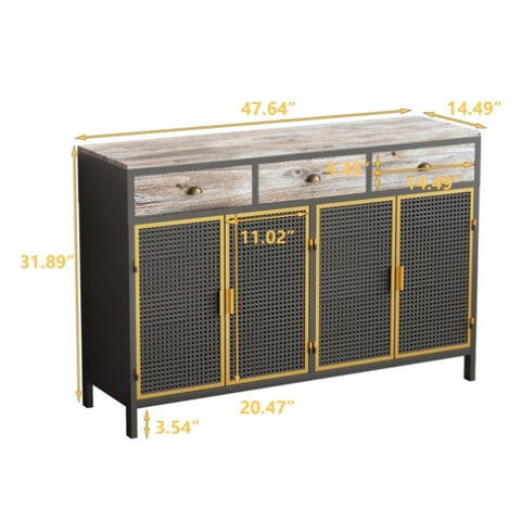 ZUN 48" Wide 4 Doors Modern Sideboard with 3 Top Drawers, Sideboard Storage Entryway Floor 03851128