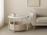 Round End Table with Storage Basket, Accent Table for Reading Nook, White 87879477