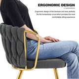 Modern simple Dark Grey linen dining chair, home bedroom stool back student desk chair, gold-plated W210P208446