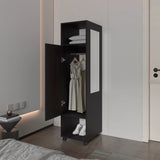 ZUN Black 1-Door Wardrobe with Mirror and Open Storage B062P227645