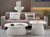 White Magnesium Oxide Fluted Pedestal Side Table 19.69" Diameter Round Accent Table W5351P486732