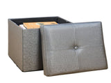 Faux Leather Folding Storage Ottoman Cube in Metallic Pewter 89896162