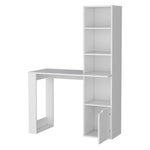 ZUN White Computer Desk with 4-Tier Bookcase and 1-Door Cabinet B062111728