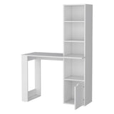 ZUN White Computer Desk with 4-Tier Bookcase and 1-Door Cabinet B062111728