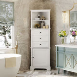 ZUN White Triangle Tall Cabinet with 3 Drawers and Adjustable Shelves for Bathroom, Kitchen or Living WF298150AAK