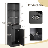 3-Tier Corner Salon Cabinet with 1 Door & 1 Drawer, 15mm E0 Grade Particleboard Matt Black, 75.2" H 45410209