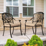 ZUN Set of 2 Cast Aluminum Patio Dining Chairs with Cushions, Stackable Outdoor Bistro Chairs for 96662218