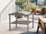 Square double layer glass tabletop gray gradient rattan side table 70224079