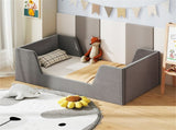 Gray Upholstered Toddler Bed Velvet Wooden Slat Frame for Kids No Mattress 56376470