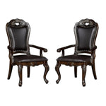 ZUN Luxurious Classic Design 2pcs Arm Chairs Walnut Solid wood Dining Room Dark Brown Leatherette Seats B011P234735