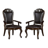 ZUN Luxurious Classic Design 2pcs Arm Chairs Walnut Solid wood Dining Room Dark Brown Leatherette Seats B011P234735