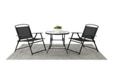 3-Piece Outdoor Bistro Set, Folding Chairs & Glass Table, Black 01009703