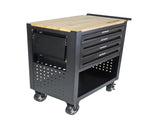 4 DRAWERS MULTIFUNCTIONAL TOOL CART WITH WHEELS AND WOODEN TOP-BLACK W1102111184