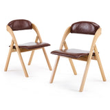 Set of 2 Wooden Folding Chairs with Padded Seats, Portable Simple Folding Chairs with Cushion for 87314134