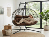 Double Hanging Egg Chair wth Stand, Patio Hammock Swing Chair with Cushion Loveseat for Bedroom, W2500P320405