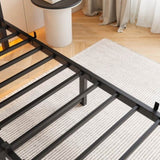 Full Size Metal Bed Frame with Wooden Headboard, RGB Lights, Charger, Storage Shelf, Noise-Free, No W840P209896