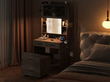 Small Vanity Desk with Sliding Mirror and LED Lights, Makeup Table with Charging Station and Storage 28727409