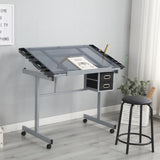 Adjustable Art Drawing Desk Craft Station Drafting with 2 Non-woven fabric Slide Drawers and 4 W34728558