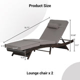 Outdoor Wicker Long Reclining Chair Set of 2 , Wicker Reclining Lounge Chair Lawn Sunbathing Chairs 32993251