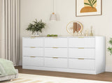 White 9 Drawer Dresser, 63" Large Deep Chest of, Wooden Dresser Storage Cabinet with 9 W409P307539