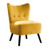 Unique Style Accent Chair Yellow Velvet Covering Button-Tufted Back Brown Finish Wood Legs Modern B01143829