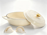 Cast iron 5QT cooking pot - ceramic white - comes with two silicone gloves - Enamel pot 06079080