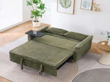 The pull-out push-in green corduroy sofa with dual functions, equipped with a movable tabletop W3371P302294