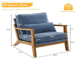 Mid-Century Oak Accent Chair - Deep Navy Blue Chenille Upholstered Single Lounge Chair, Sturdy Wood 69546769