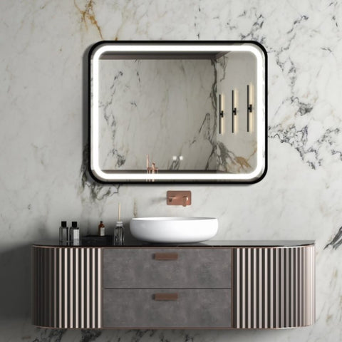 ZUN 40X32 inch Bathroom Led Classy Vanity Mirror with High Lumen,Black metal frame,Dimmable Touch,Wall W1992121014