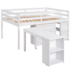 ZUN Low Study Full Loft Bed with Cabinet ,Shelves and Rolling Portable Desk ,Multiple Functions Bed 61444052