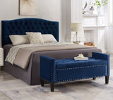 Upholstered Tufted Button Storage Bench with nails trim,Entryway Living Room Soft Padded Seat with W2186139088
