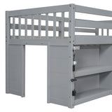 Twin Size Kid Low Loft Bed With Two-Tier Shelves And LED Light For Grey Color W697P153473