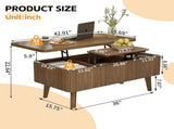 3 in 1 Lift Top Coffee Table, Fluted Convertible Coffee Tables Converts to Dining Tables, Modern W2641P422965
