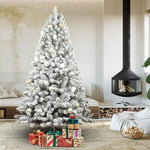 ZUN 7.5ft Snow-Flocked Artificial Christmas Tree with Pine Cones, Prelit Xmas Trees, Hinged Easy 68351185