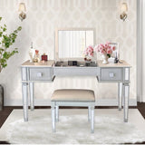 ZUN Mirrored Vanities Desk with Drawers, Bedroom Makeup Vanity Table Set with Mirror and Stool, Flip Up W2170140324